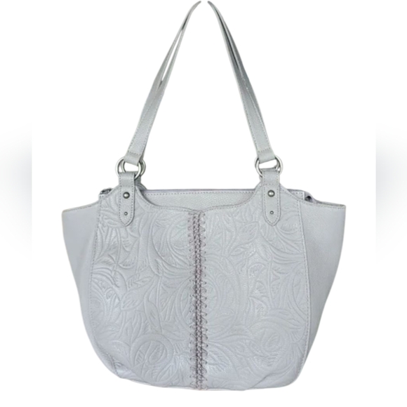 New The Sak Women's Bolinas Satchel Gray Leather Floral Design - Picture 1 of 14